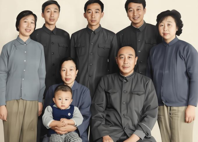 这张合影，是冯国璋后人的全家福，前排就座的是冯海岗与刘益素，冯海岗是民国代总统冯