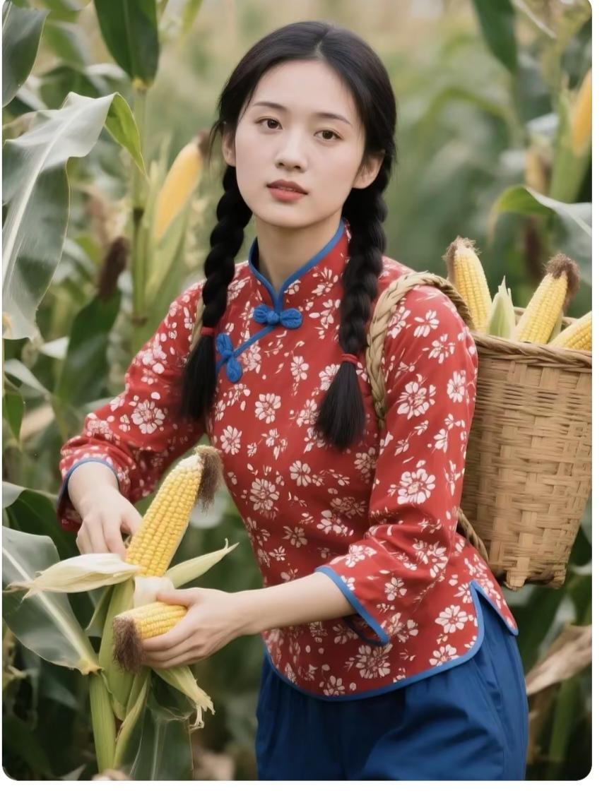 村“妞”今年玉米长的好；弄个青棒烀一烀；至从下学回农村；帮助父母做农活；