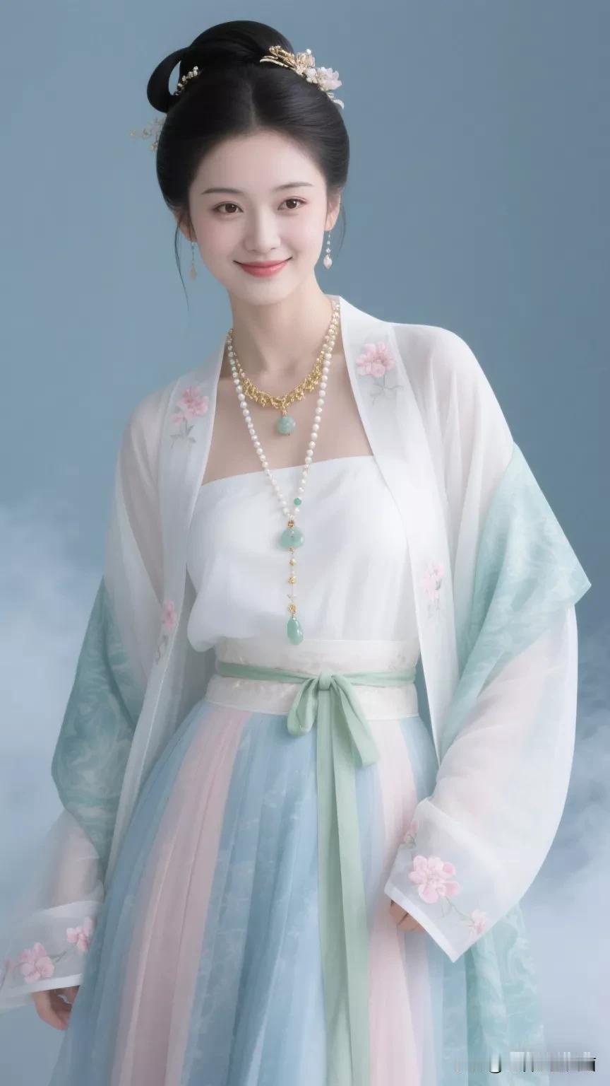 古风美人，温婉如玉，一袭白衣，宛若天仙。张立启原创书画AI作品古仕女发髻服饰集锦