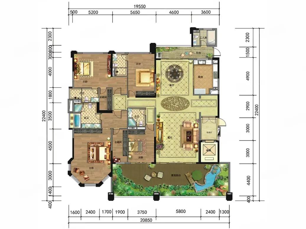 私梯入户，一脚踏进的就是专属的仪式感。餐客通厅尺度拉满，中西双厨连通餐厅，