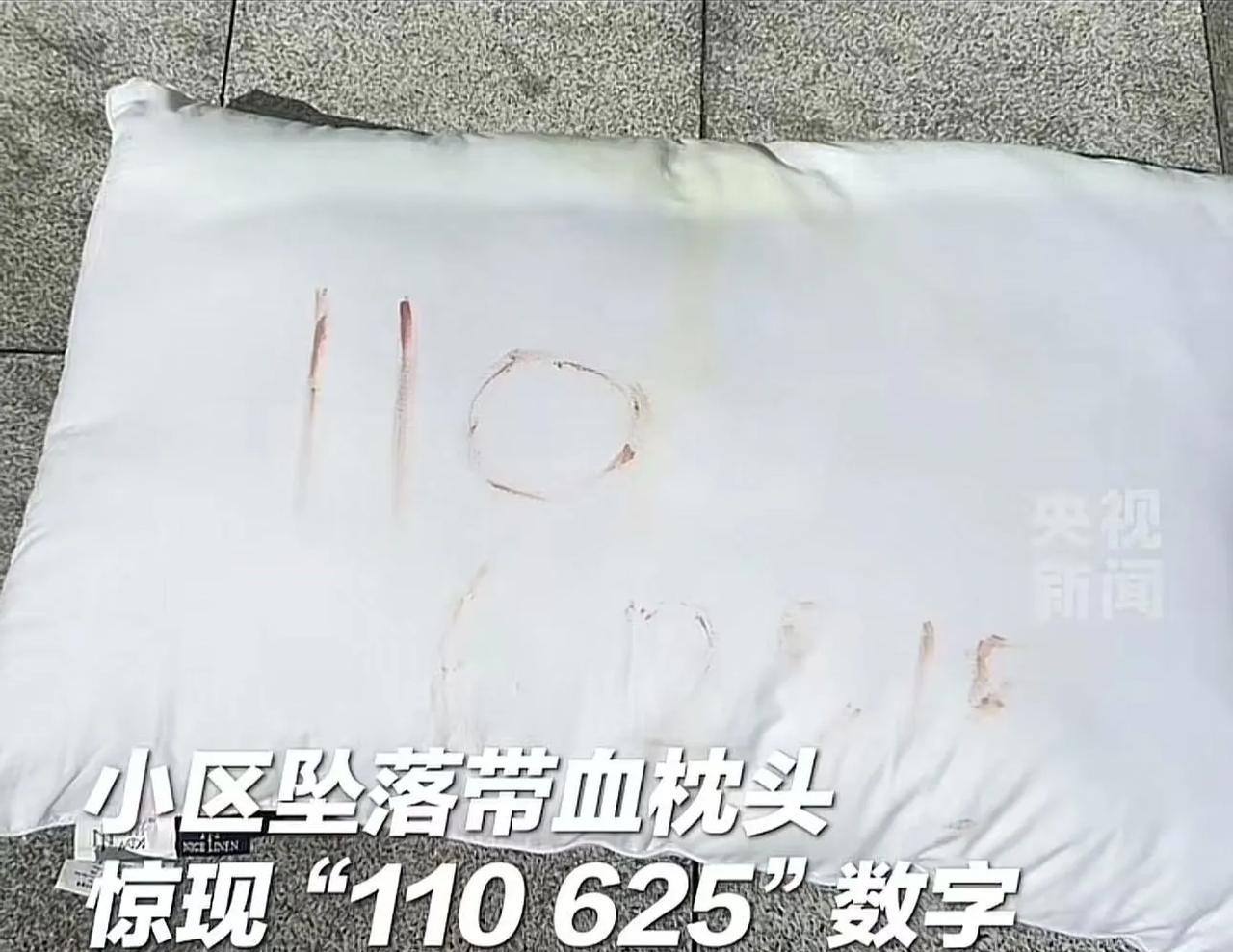四川乐山，外卖小哥送外卖时，看到一个枕头从天而降，而且上面还用血写着”110、