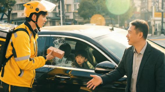 重庆，21岁外卖员顶着42℃高温，抡锁砸碎宝马车窗救女童。本以为要赔上一大笔钱，