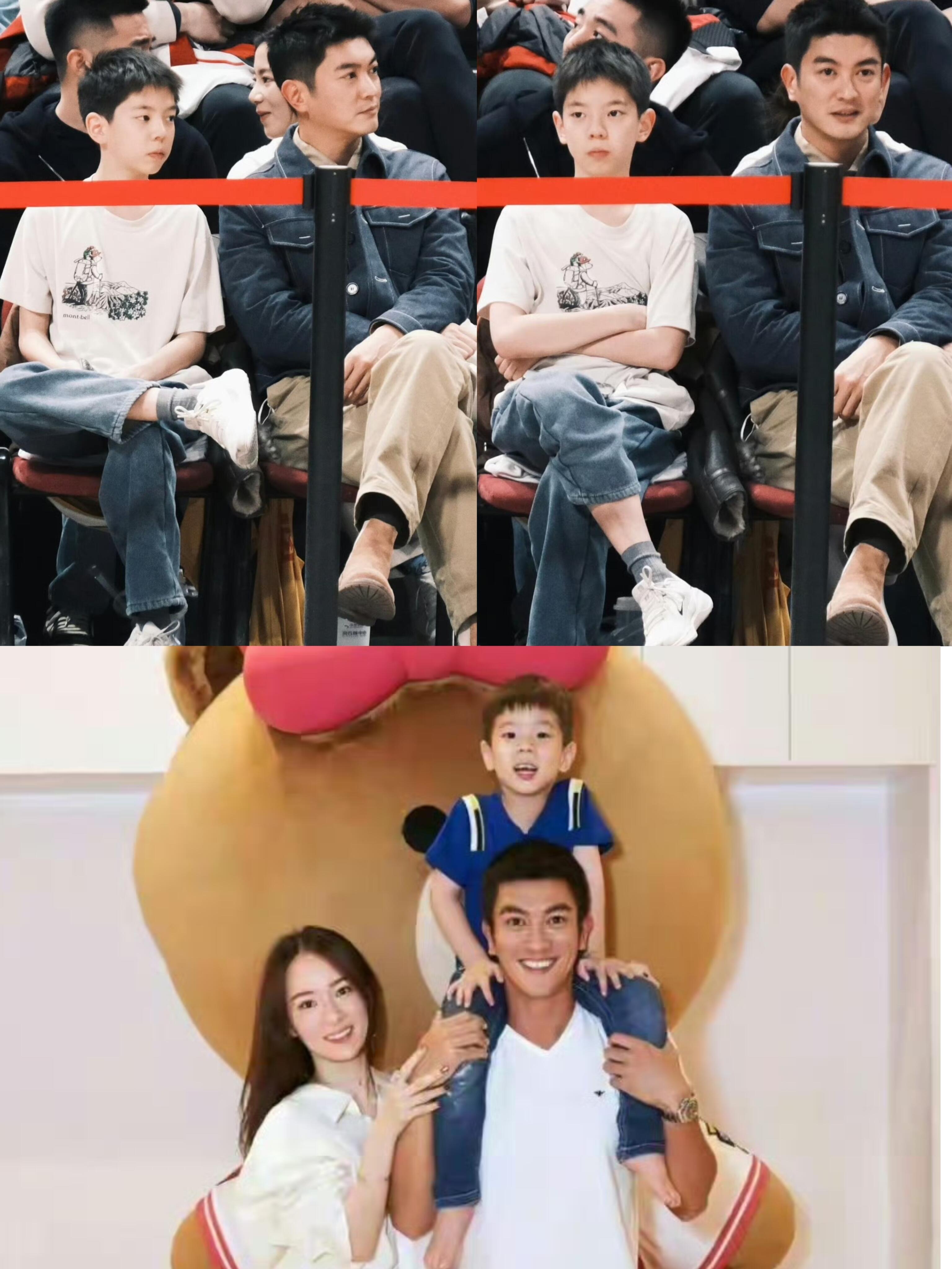 杜江带嗯哼看篮球赛，12岁的嗯哼越长越像爸爸了