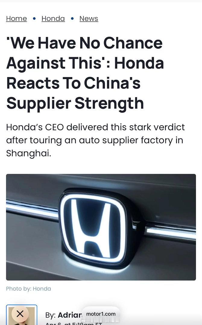 本田汽车首席执行官兼总裁三部敏宏最近赴华考察，试图了解中国本土企业为何能在如此短