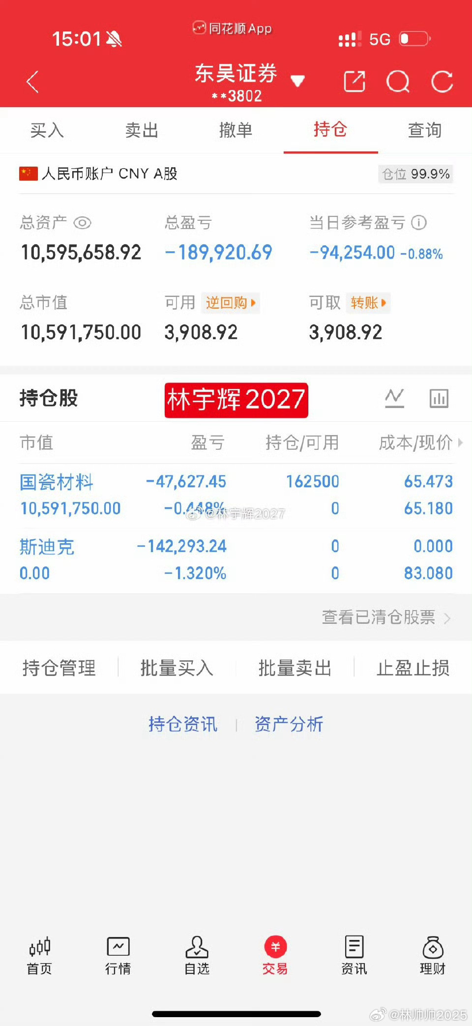 各位战友，今天账户血亏9.42万，6月份一直以来今天是第一次亏钱，说不难受是假的