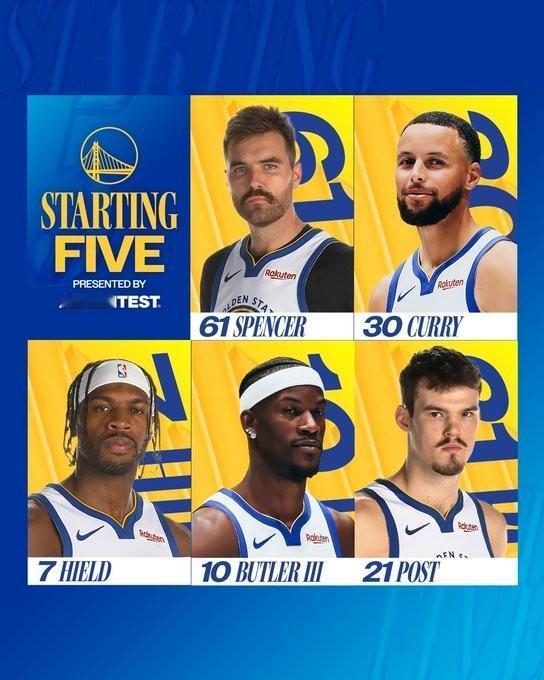 追梦缺阵！科尔又换首发了~[捂脸哭]勇士主场迎战森林狼，首发：库里、斯潘塞、希