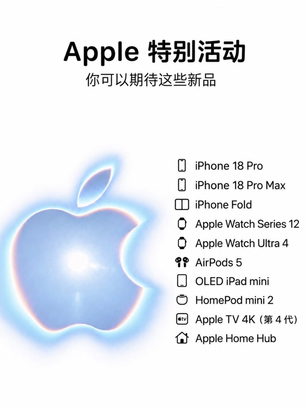 #苹果发布会亮点汇总#从目前的爆料与市场预期来看，Apple可能会带来一波相当丰富的产品更新。除了大