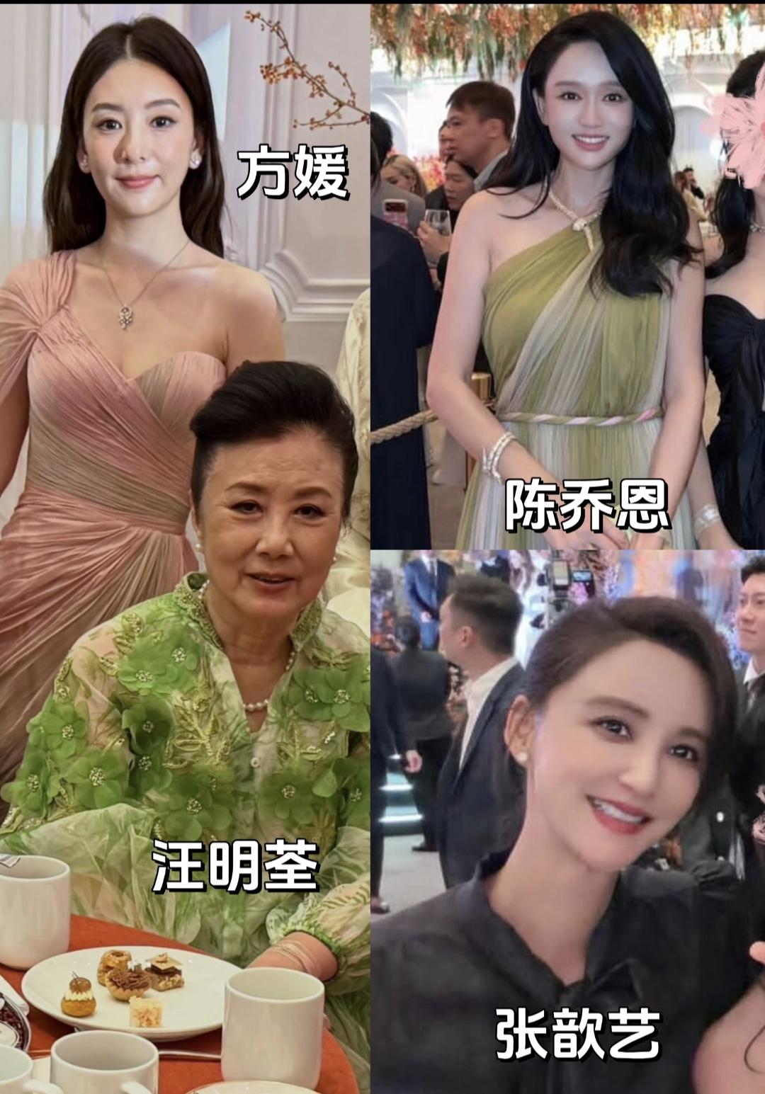 汪明荃驾驭衣服的能力好强大哦，都79岁了，去喝奚梦瑶何猷君的喜酒，穿着一条绿色