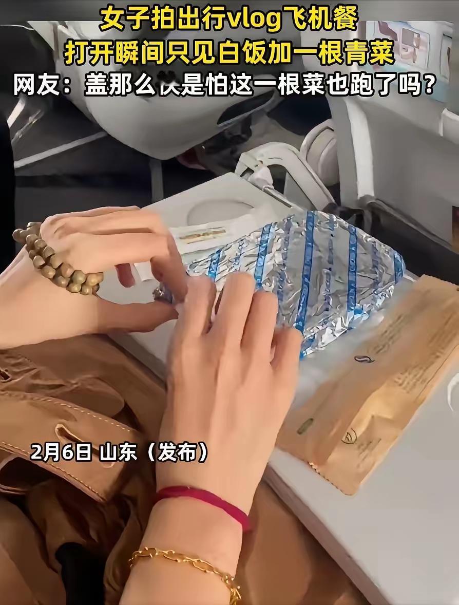 山东，一女子坐飞机出行，飞机起飞不久空姐就端上来飞机餐，万万没想到，女子把盖子打