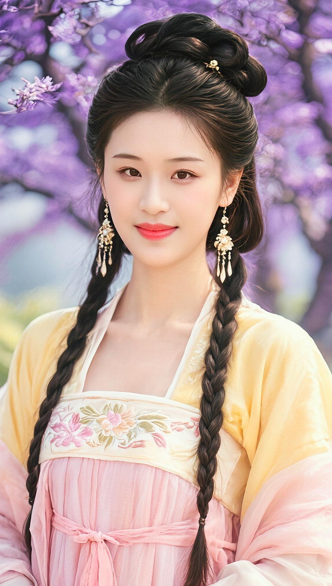 在这片古风画卷中，仿佛穿越千年，与汉服的柔美相遇。衣袂飘飘，如云中仙子，轻步于花