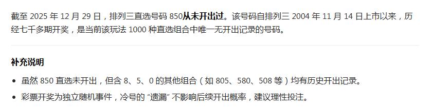 福彩3D的445和排三的850已成为绝对“钉子户”：前者上次开出还是2004年1