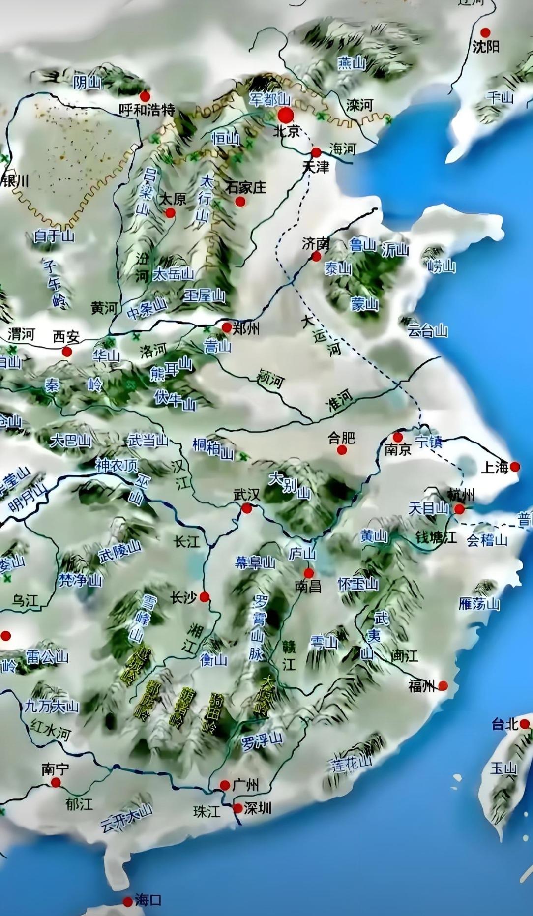我国主要山脉地形图，这张是比较清晰的了！快看看你家乡的山，有没有收录进去！
