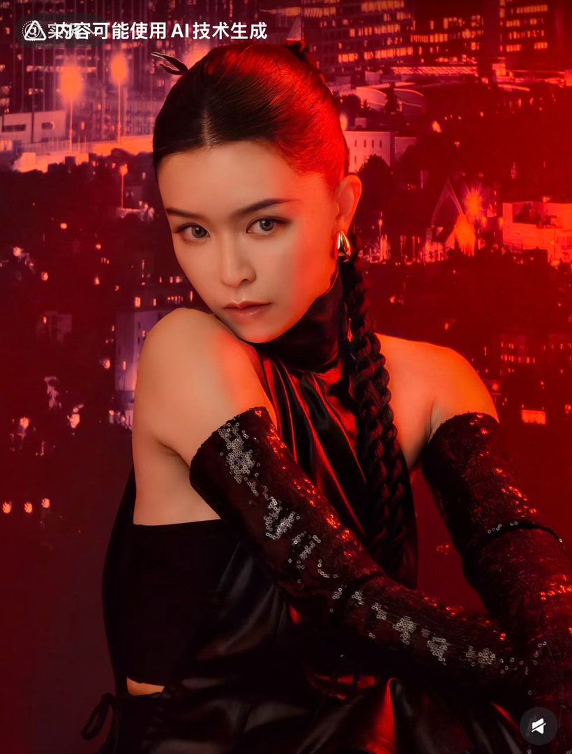 文咏珊被系统识别成AI生成了文咏珊的造型确实很绝，未来机械姬的妆造，美到系统都