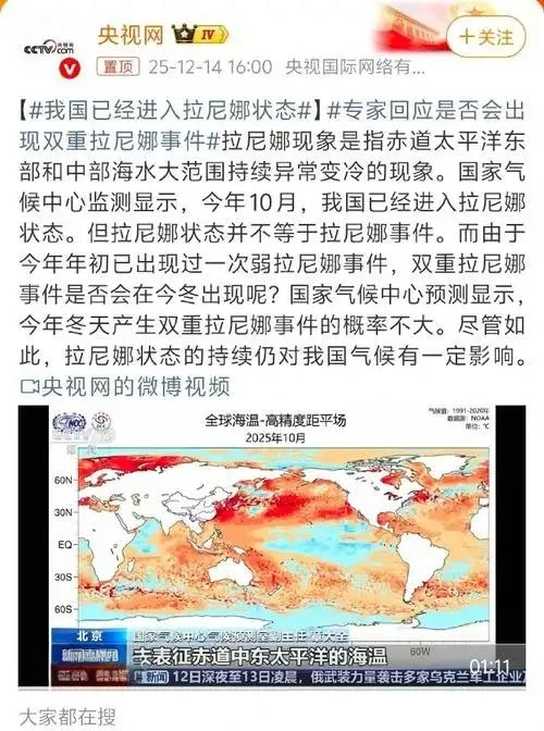 紧急提醒！我国已进入拉尼娜状态，今冬是超