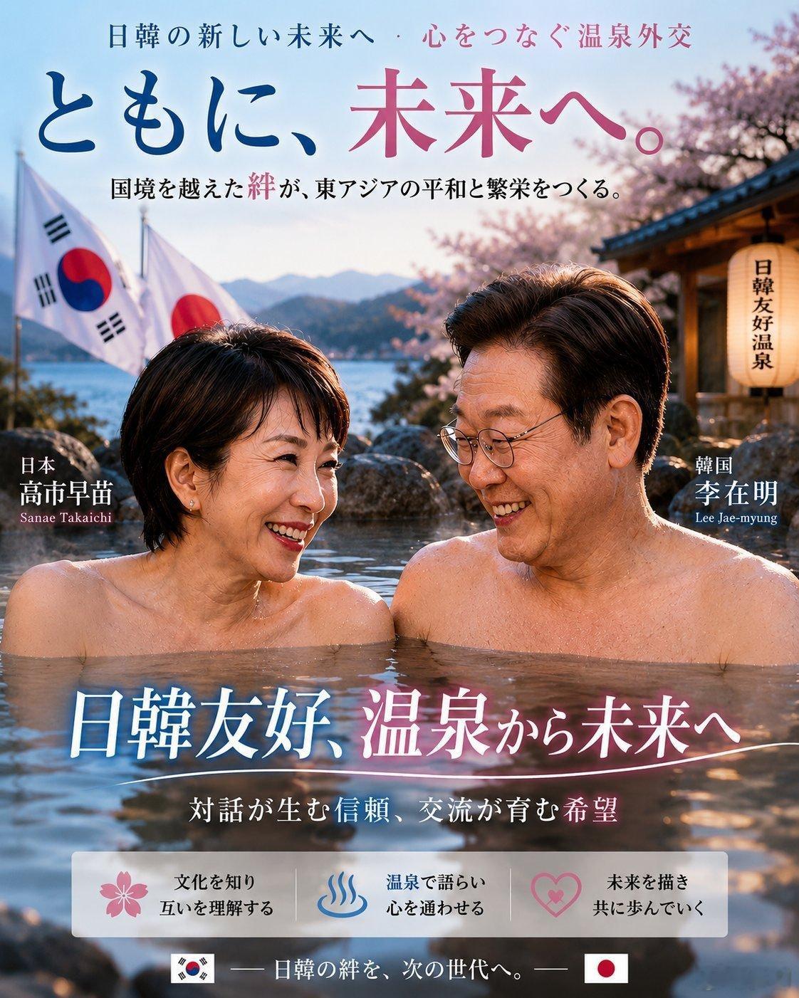 我勒个叉，昨天日本首相高市早苗邀请韩国总统李在明访日一起泡温泉，今天连“日韩友好