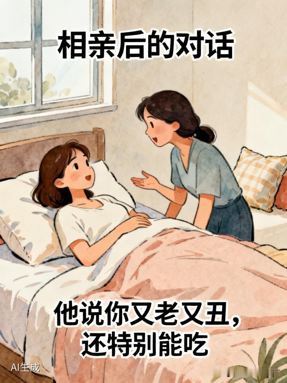 这对母女的对话既搞笑又扎心。一位大龄女子去相亲，相亲结束回到家后便睡了。第二