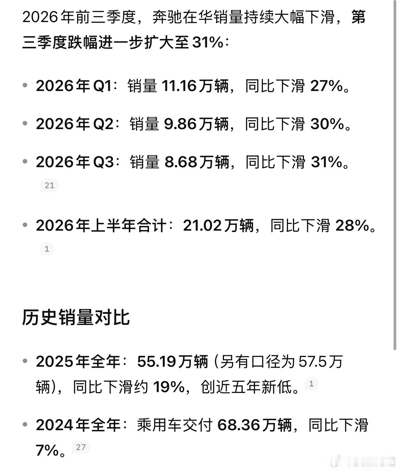 奔驰在华销量，持续下行，国产车好一些​​​