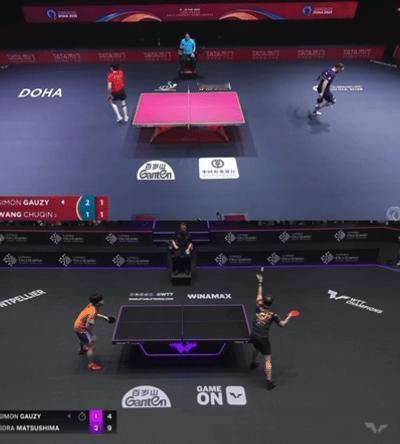 蒙彼利埃冠军赛，看到松岛辉空在模仿王楚钦的打法。松岛辉空在打西蒙高茨的时候，