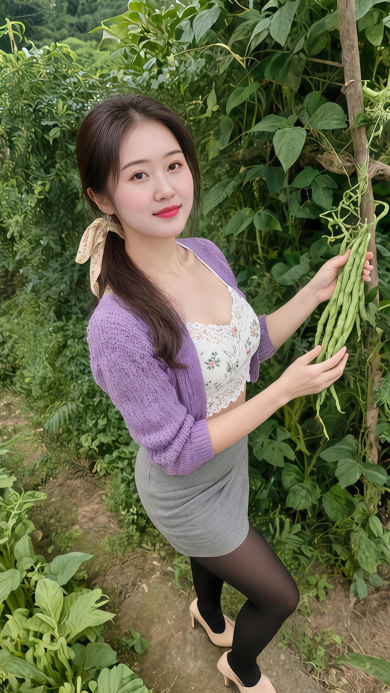 我的农村生活甜美女孩田园生活乐趣多摘菜