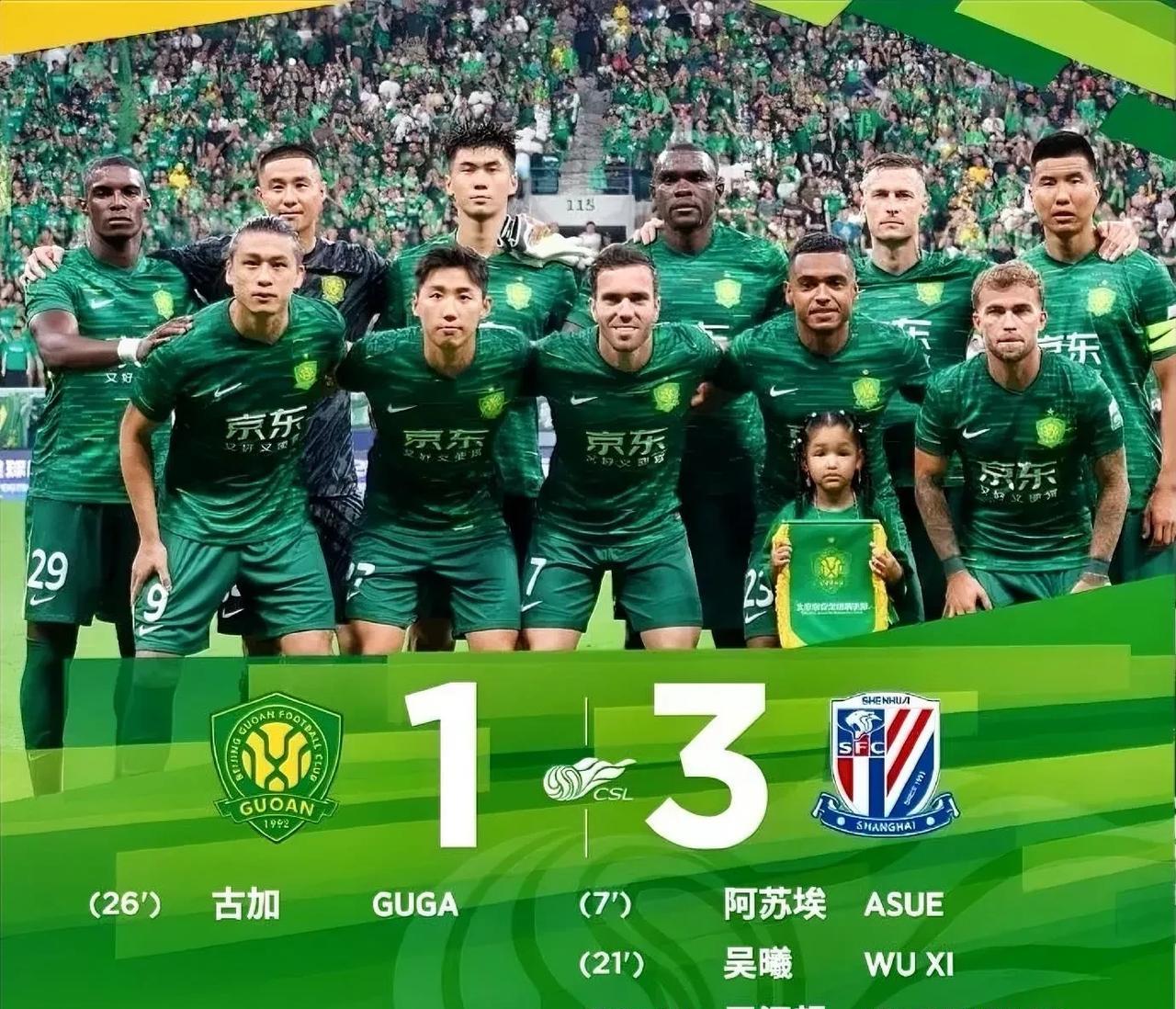 国安永争冠军，中超国家德比大战国安1-3惨败申花！在刚刚结束的中超国家德比大战