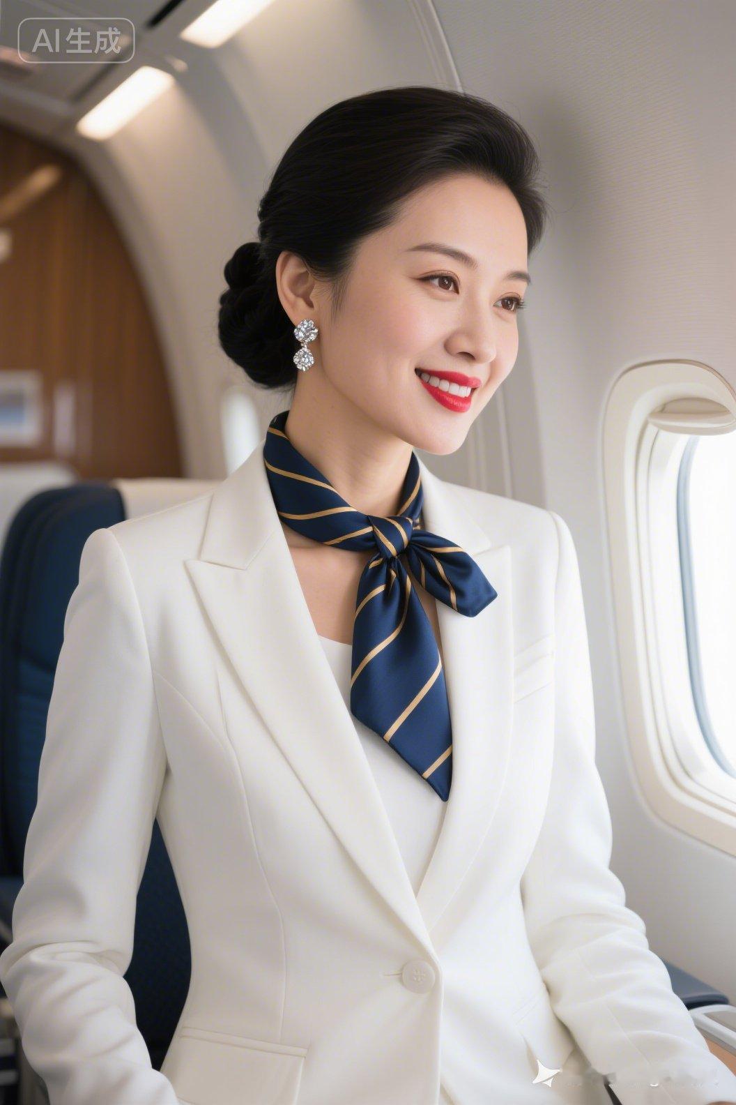 空姐的优雅微笑，机舱里的温馨旅程。