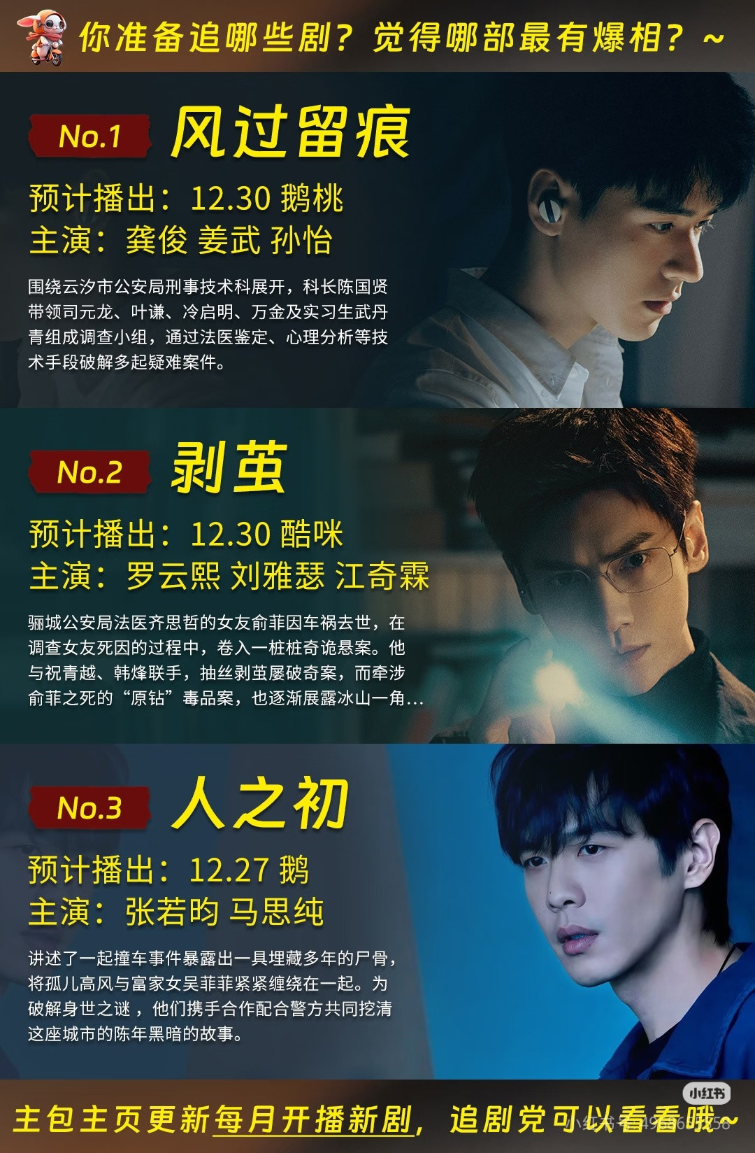 12月底7部待播剧7部「新剧」12月底播，你觉得哪部会爆？已经到2025年最后