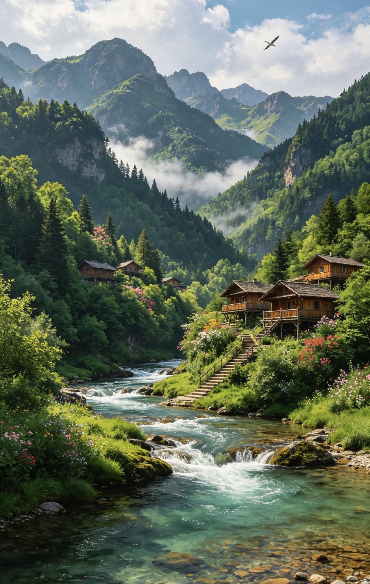精美壁纸（812）🌈📝夏日原始深山，群山连绵、云雾漫绕，林木深浅叠绿，遍地