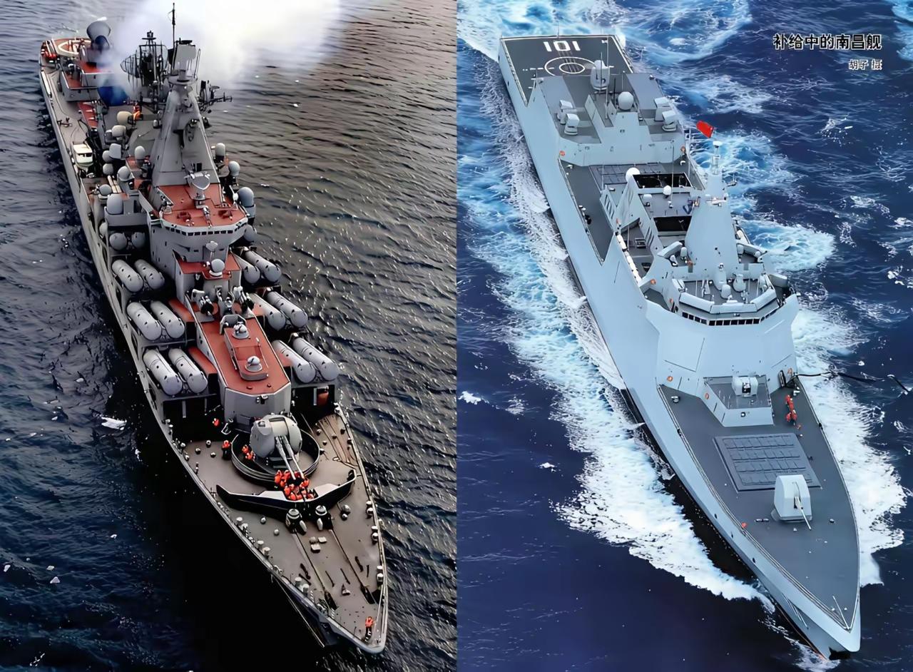 光荣级导弹巡洋舰VS055型万吨大驱。军舰对比图这两型代表各自国家最高的军