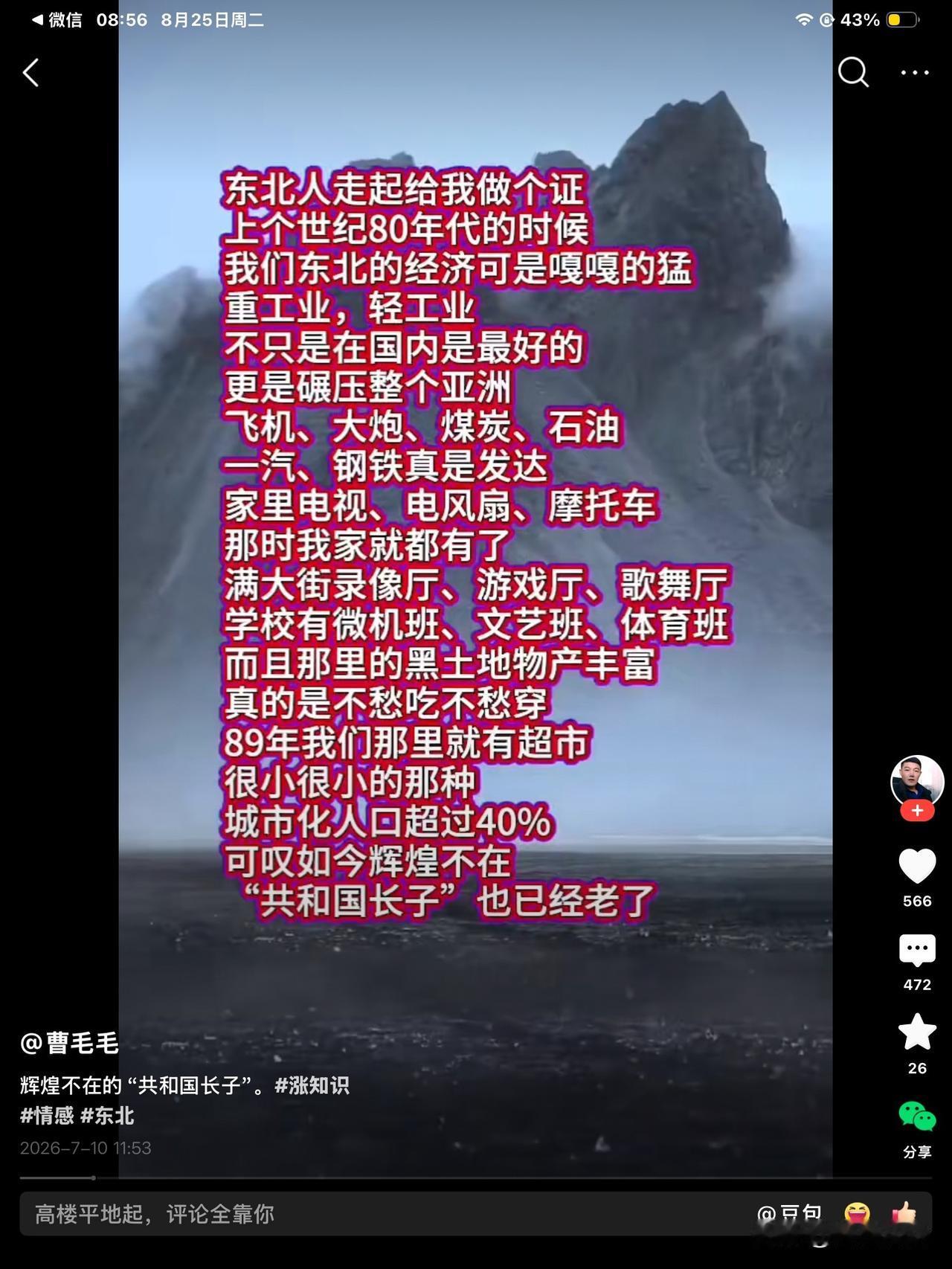 今天看到一个视频，那是对80年代的东北的回忆。当年我第一次走进东北的城市是