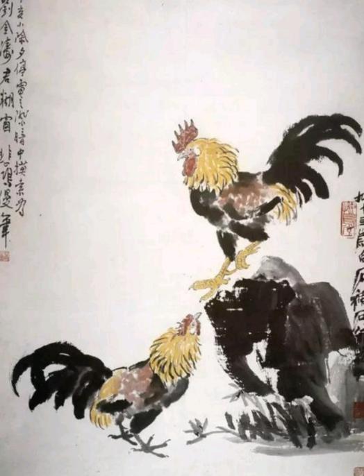 1947年，徐悲鸿刚提笔画完两只公鸡，突然停电了，于是便封笔作罢，一直到去世时都