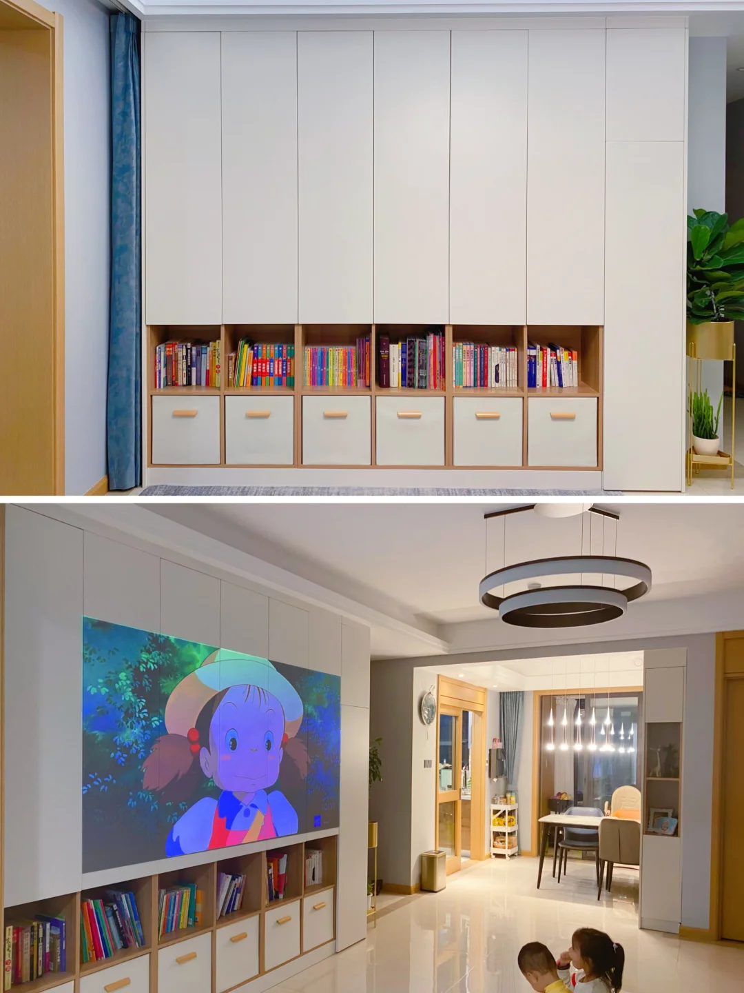 有娃必看，好看实用能直接投影的满墙电视柜