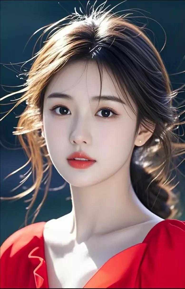 温柔少女，红衣飘逸，宛如画中仙子。