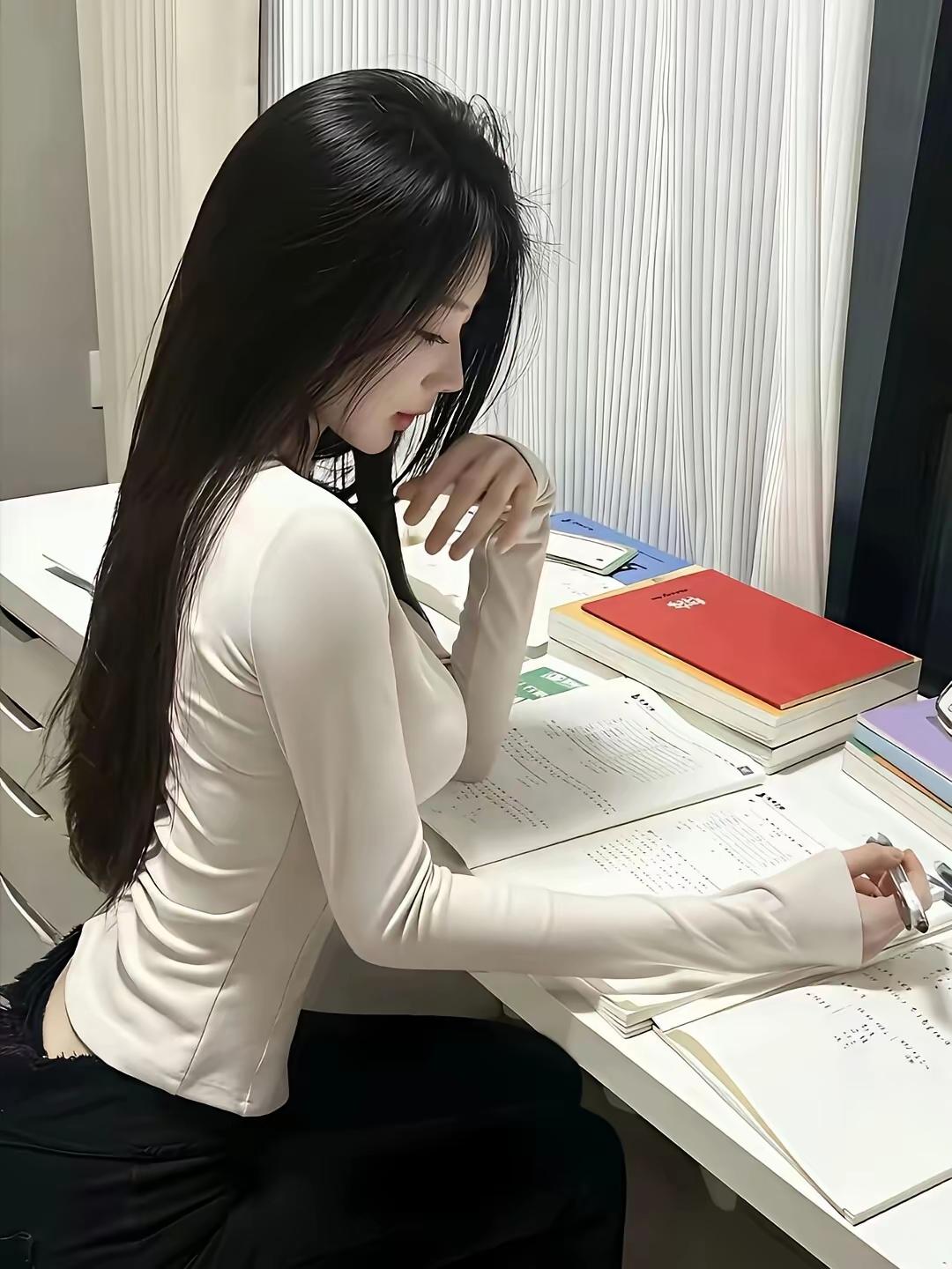 美女刻苦学习，只为考研成功。