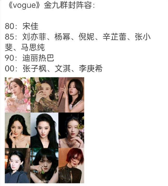 网传vogue九月刊群封阵容】基本都是有奢代的