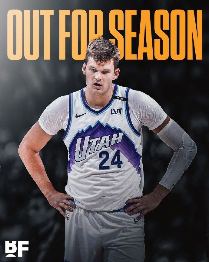 NBA：爵士中锋凯斯勒将接受肩膀手术，赛季报销。此前，爵士有意交易凯斯勒，而湖