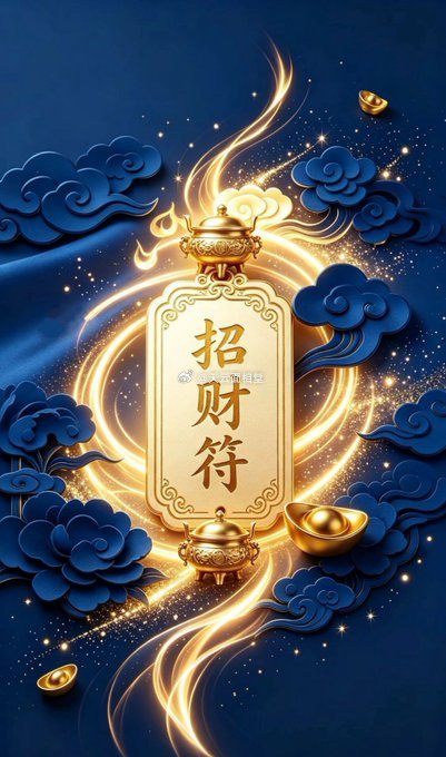 金光闪闪招财符，祥云元宝来助阵，好运能量已加满，坐等财富滚滚来~