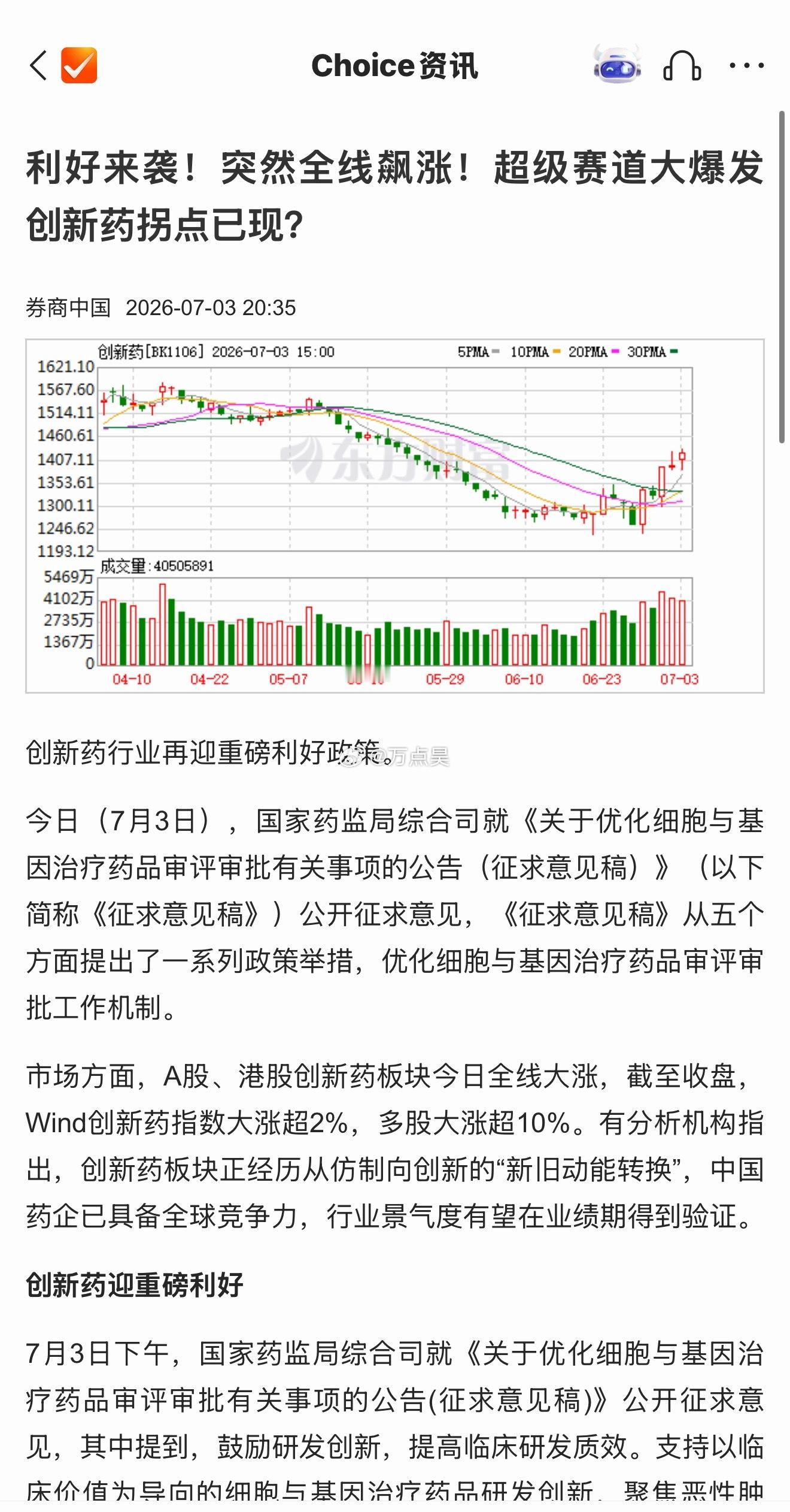 利好已至！！！创新药！！！