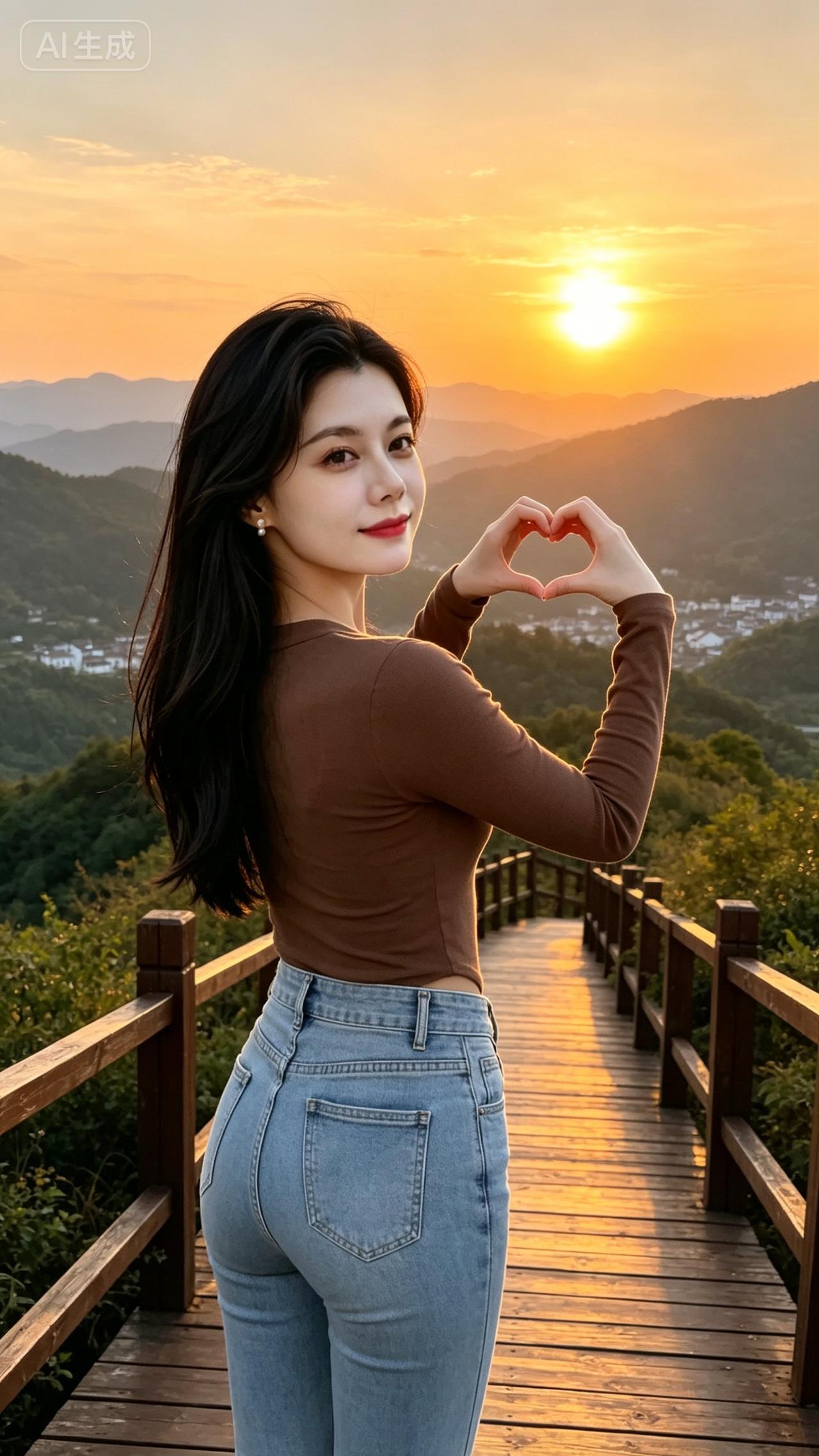 夕阳配美女