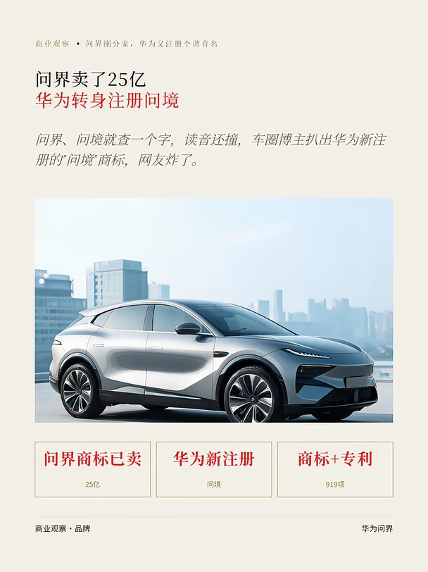 问界卖了25亿，华为转身注册问境