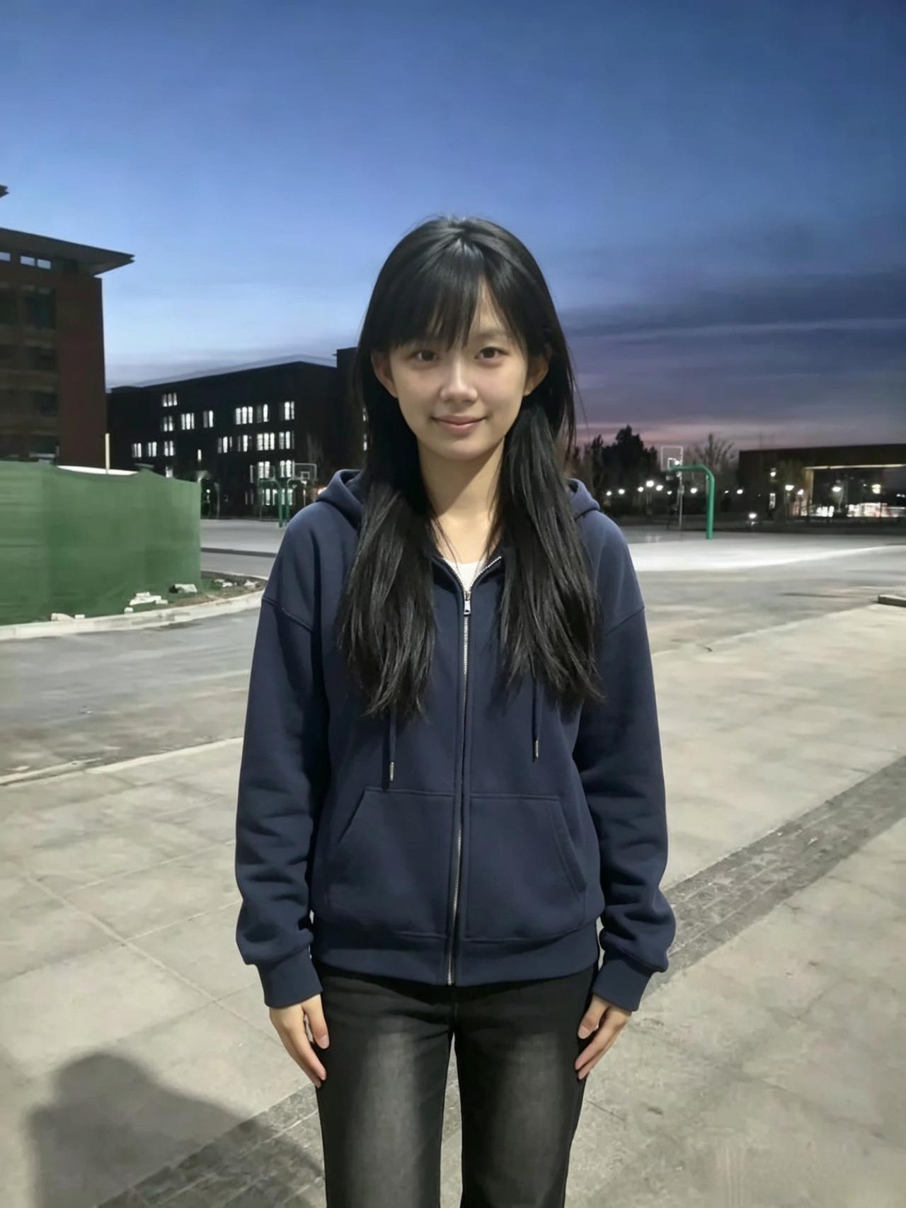 卫衣轻拢晚天悠，夜色球场影自留。不改初心干净貌，少年风物最温柔。