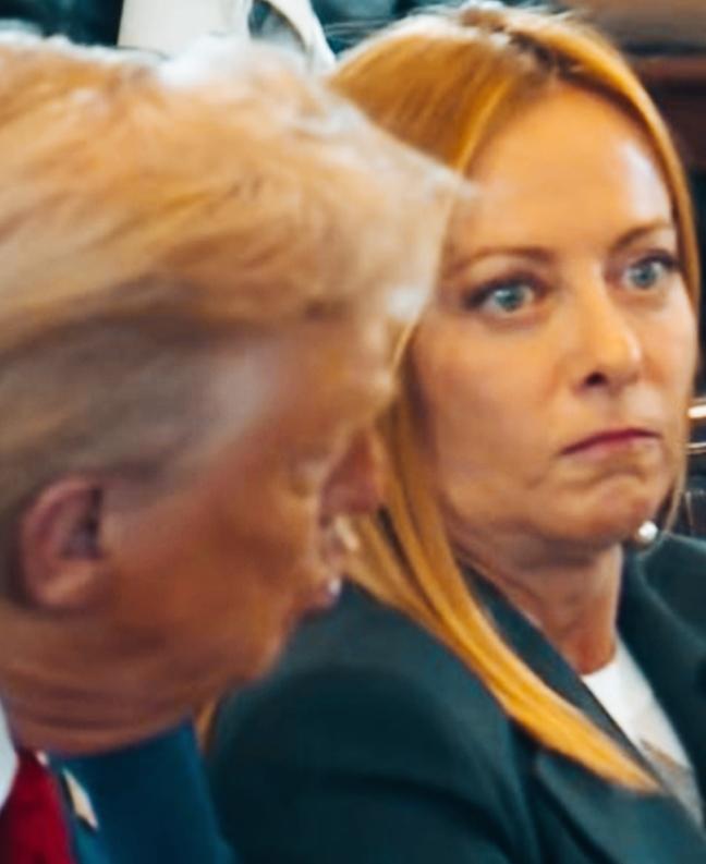 梅洛尼这表情和眼神是不是很特别啊？梅洛尼这表情看上去像不像是在憋气呢？特朗普