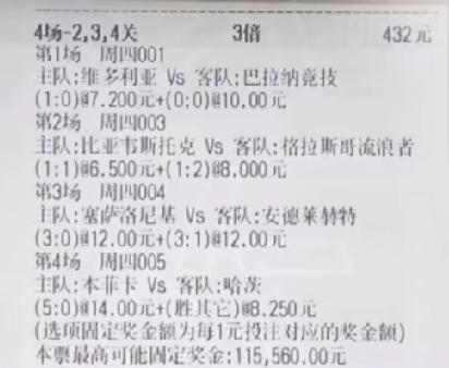 432块的投注额，理论最高奖金115560元，最后能中大奖吗？或者说432块都打