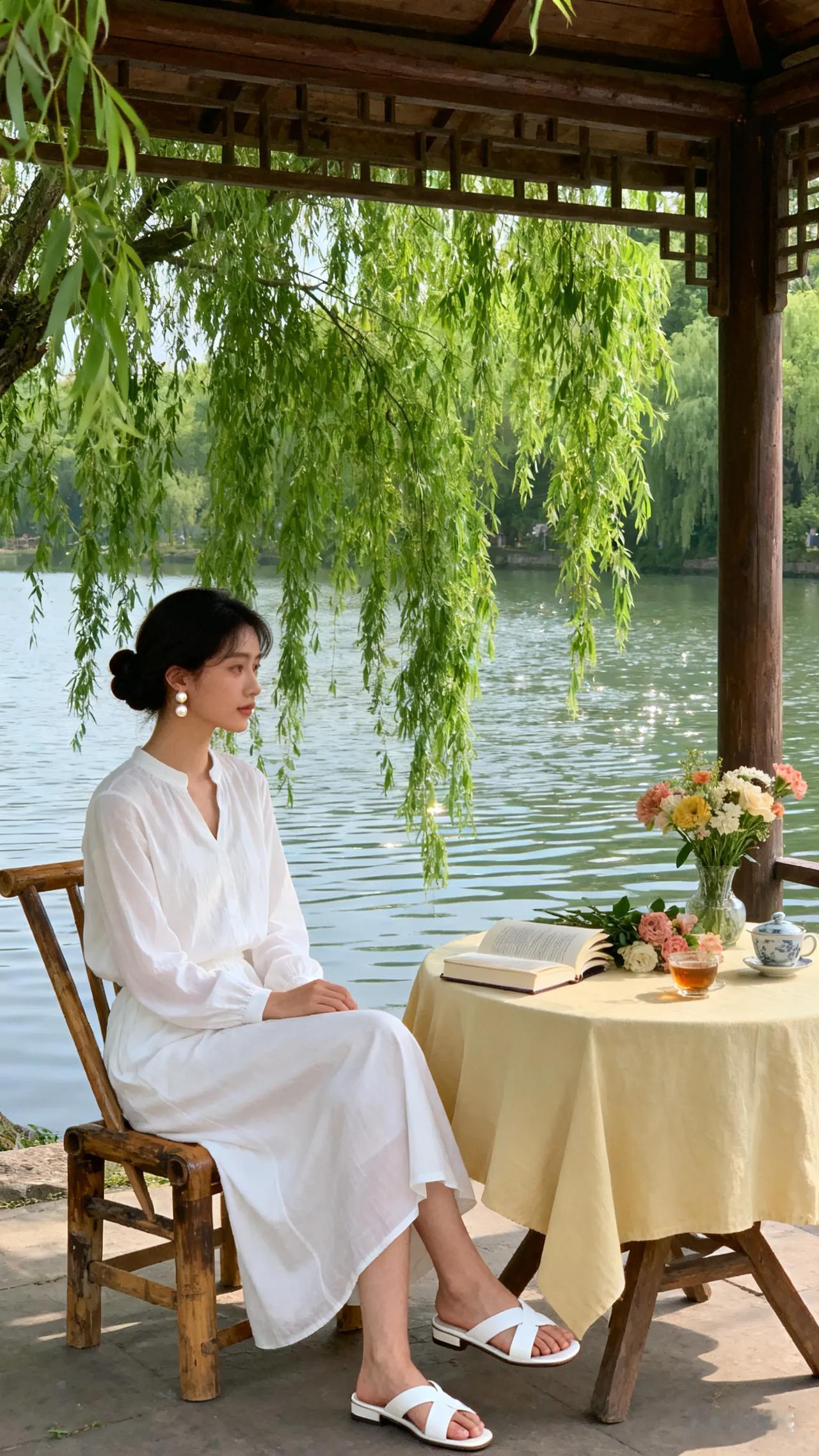 湖畔静坐，书香浸染，岁月静好。