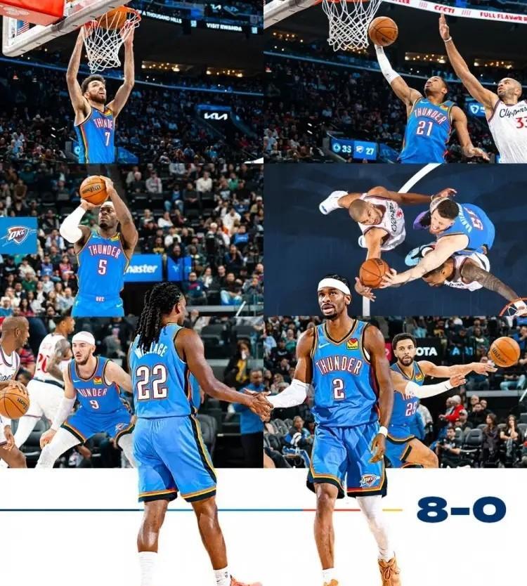 雷霆官方真是太会宣传球队了！今天雷霆在客场以126：107大胜快船，豪取8连胜，