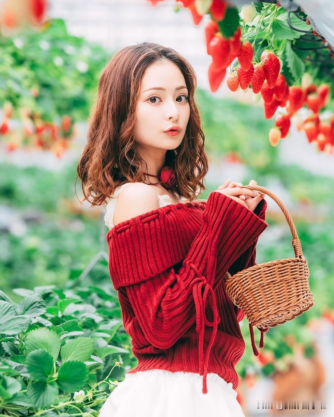 草莓采摘，拍照姿势7个，又自然又好玩，甜美可爱草莓园里，红彤彤的草莓挂满枝头，