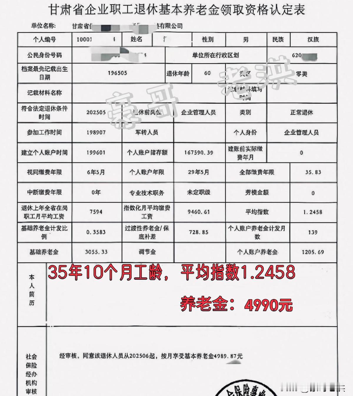 4989.87元，连一张去海南的往返机票都不够。甘肃，60岁，企业高管，35
