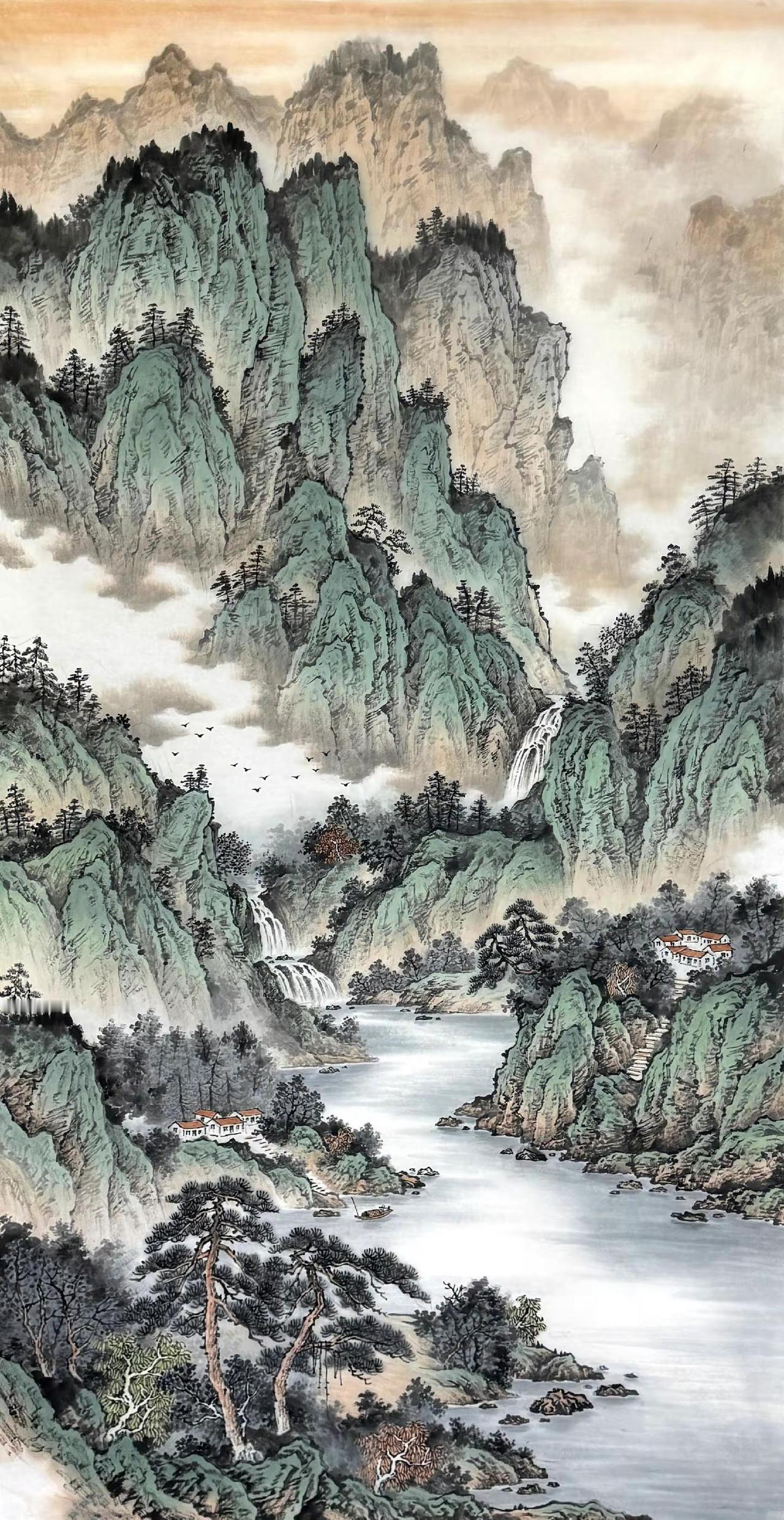 《碧峰观江图》四尺山水创作者中心创作灵感国画山水山水写意