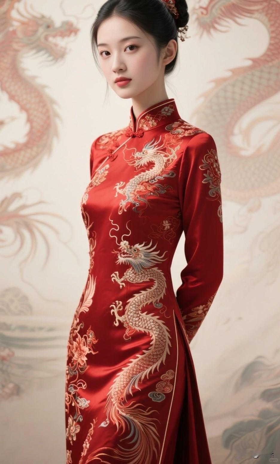 看到穿红色旗袍的姑娘，我就想起吴宣仪那身高开叉红色旗袍，简直美炸了！雪肤玉貌的她