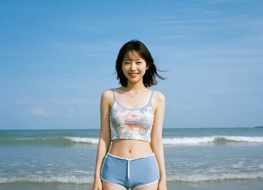 她在海边奔跑的画面，藏着青春最甜的模样