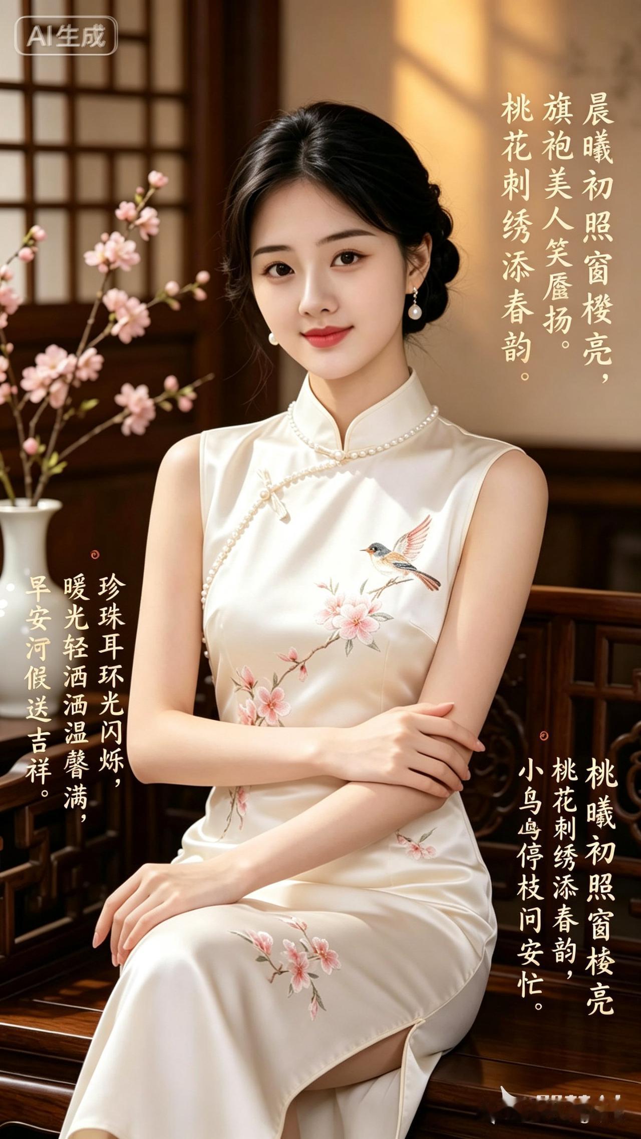 这姑娘穿着旗袍真漂亮！邀读者评早安语。